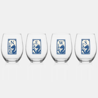 Beautiful Flow Blue Style Mahjong Wine Glasses ステムなしワイングラス