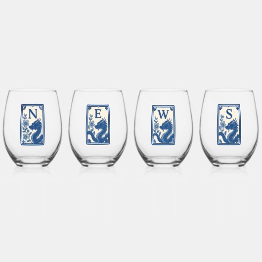 Beautiful Flow Blue Style Mahjong Wine Glasses ステムなしワイングラス (正面)
