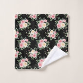 Beautiful Flowers in Pastel Color on Black バスタオルセット (ウォッシュタオル)