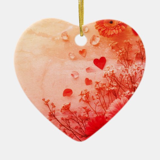 Beautiful Flowers on a Pink Valentines Day Tree セラミックオーナメント (正面)