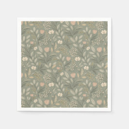 Beautiful Flowers on Sage Green Earthy Colors スタンダードカクテルナプキン