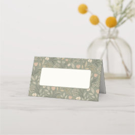 Beautiful Flowers on Sage Green Earthy Tone プレイスカード