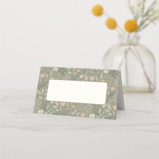 Beautiful Flowers on Sage Green Earthy Tone プレイスカード (正面)