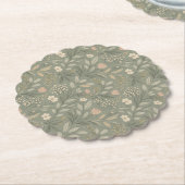 Beautiful Flowers on Sage Green Earthy Tone ペーパーコースター (アングル)
