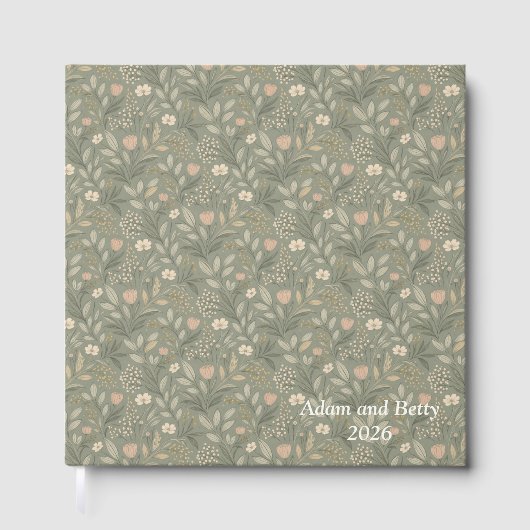 Beautiful Flowers on Sage Green Earthy Toned ゲストブック (正面)