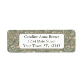 Beautiful Flowers on Soft Sage Green Earthy Tone ラベル