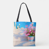 Beautiful flowers on white steps Tote Bag トートバッグ (裏面)