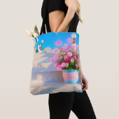 Beautiful flowers on white steps Tote Bag トートバッグ (クローズアップ)