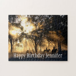 Beautiful Forest Sun Riding Horses Custom Name  ジグソーパズル