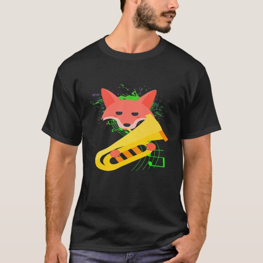 Beautiful Fox Playing The Tuba Brass Music Orchest Tシャツ (正面)