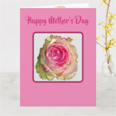 Beautiful Full Pink Rose Mother's Day カード (黄色い花)