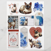 Beautiful Fussy Cuts with Siamese Cat & Blue Roses (正面)