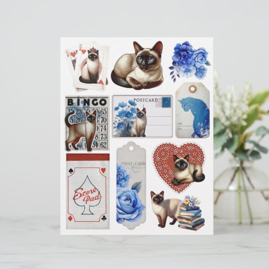 Beautiful Fussy Cuts with Siamese Cat & Blue Roses (スタンド正面)