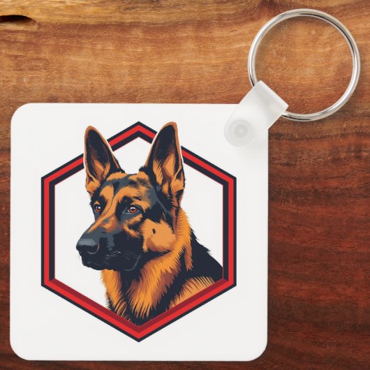 Beautiful German Shepard In A Six Sided Frame キーホルダー (裏面)