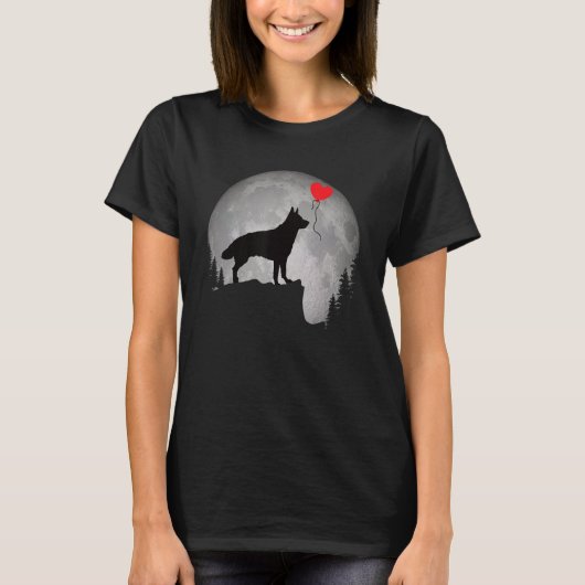 Beautiful German Shepherd Dog Silhouette Moon Shep Tシャツ (正面)