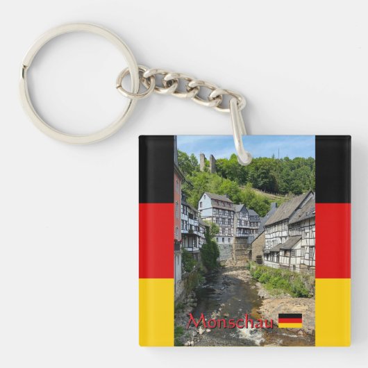 Beautiful German village Monschau in summer travel キーホルダー (正面)