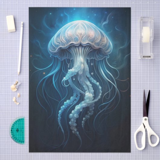 Beautiful Giant Blue Ocean Jelly Fish Decoupage 薄葉紙 (クラフト)