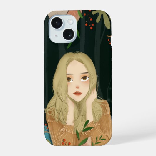 Beautiful Girl Illustration Phone Case iPhone 15ケース (裏面)
