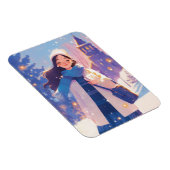 Beautiful Girl Walking on Winter Street マグネット (右側)