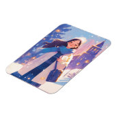 Beautiful Girl Walking on Winter Street マグネット (左側)