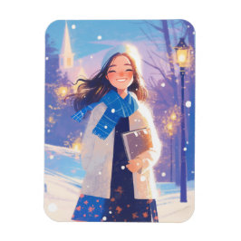 Beautiful Girl Walking on Winter Street マグネット