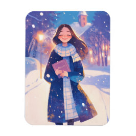 Beautiful Girl Walking on Winter Street マグネット