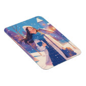 Beautiful Girl Walking on Winter Street マグネット (右側)