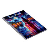 Beautiful girl watching glowing night water ノートブック (右側)