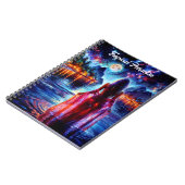 Beautiful girl watching glowing night water ノートブック (左側)