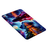 Beautiful girl watching glowing night water マグネット (右側)