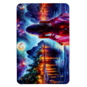 Beautiful girl watching glowing night water マグネット (縦)