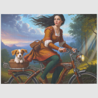 Beautiful Girl With Puppy On Bicycle Decoupage 薄葉紙
