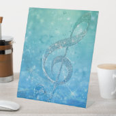 Beautiful Glittery Blue Music Note Treble Clef 台座サイン (インサイチュ)