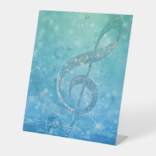 Beautiful Glittery Blue Music Note Treble Clef 台座サイン (正面)