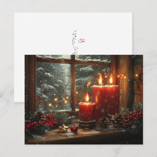 Beautiful Glowing Red Candles Pine Cones Berries ポストカード (正面/裏面)