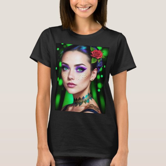 Beautiful goddess of the forest with green eyes tシャツ (正面)