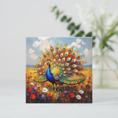 Beautiful Gold and Blue Peacock Blank カード (スタンド正面)