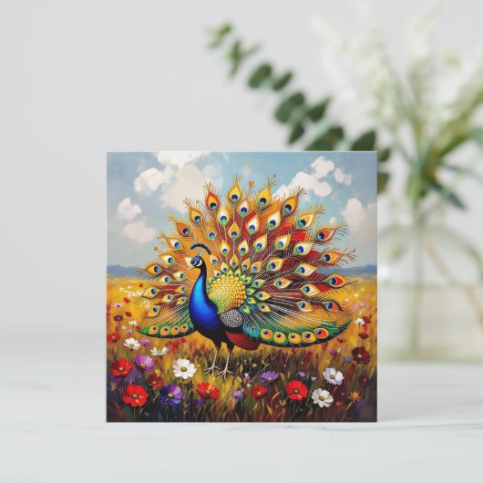 Beautiful Gold and Blue Peacock Blank カード (スタンド正面)