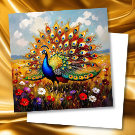 Beautiful Gold and Blue Peacock Blank カード