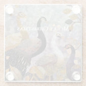 Beautiful Gold White Peacocks Christmas ガラスコースター (裏面)