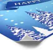 Beautiful Golden Christmas Bells with Blue Bow ポスター (角)