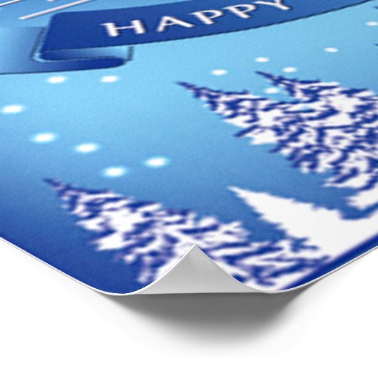 Beautiful Golden Christmas Bells with Blue Bow ポスター (角)