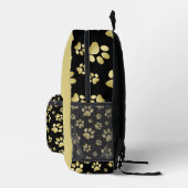 Beautiful Golden Paws Prints on Black Background  プリントバックパック (右)