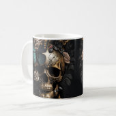 Beautiful Goth Art Skull with blue Butterfly コーヒーマグカップ (正面左)