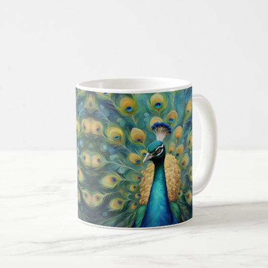 Beautiful Green and blue Peacock コーヒーマグカップ (正面右)