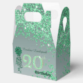 Beautiful Green Glitter Ribbon 20th Birthday フェイバーボックス (オープン)