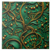 Beautiful Green & Gold Floral and Beads Abstract タイル (正面)