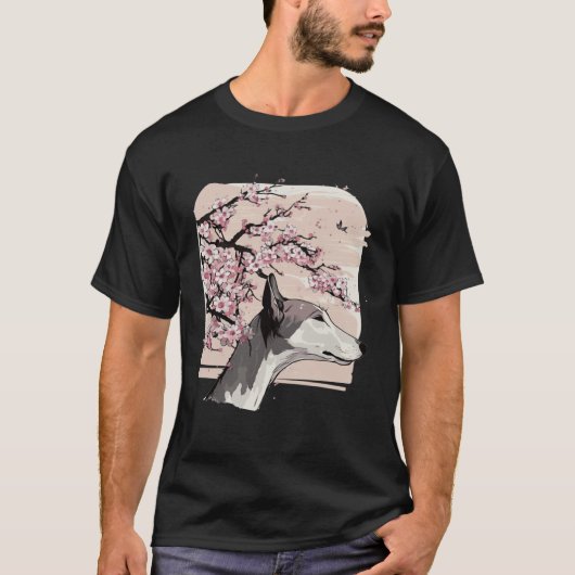 Beautiful Greyhound Cherry Blossom Dog Breed Japan Tシャツ (正面)
