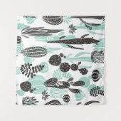 Beautiful hand drawn cacti doodle seamless pattern タペストリー (正面(横))