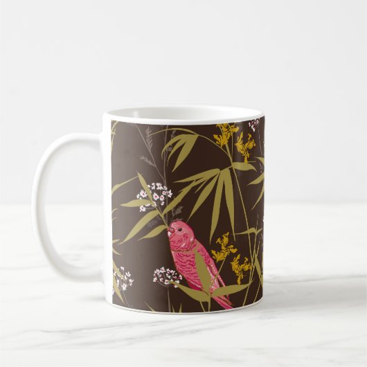 Beautiful Hand drawn parrot birds in Bamboo forest コーヒーマグカップ (左)